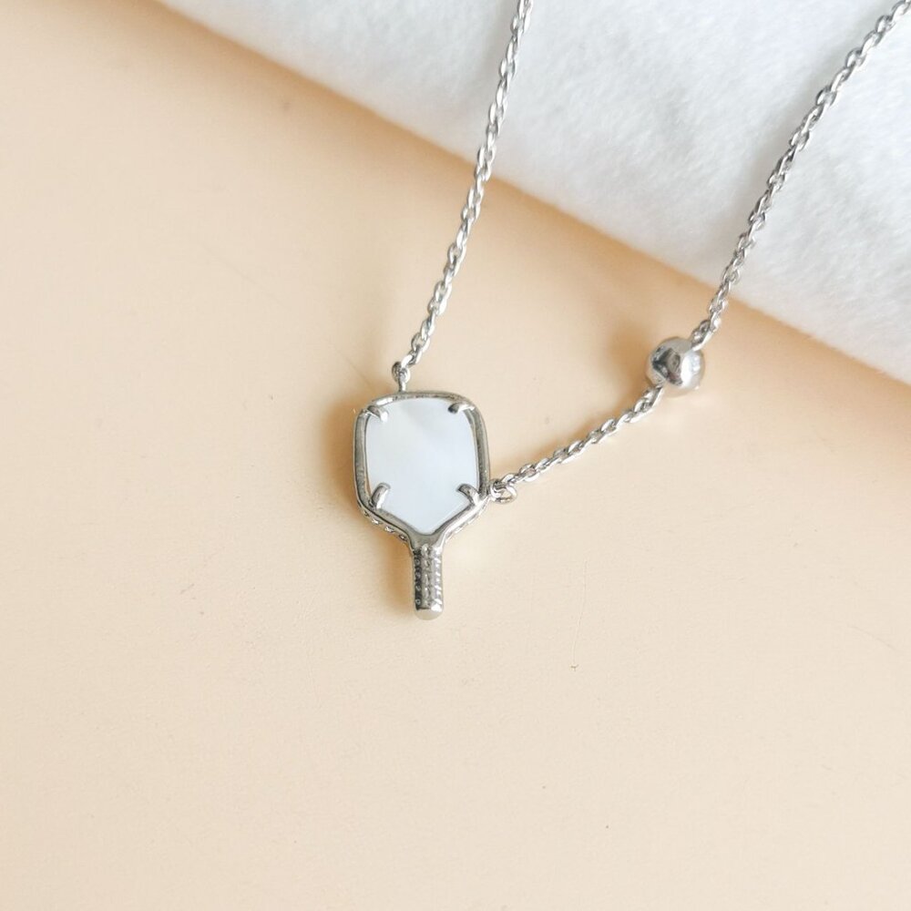 NEW Kendra Scott Pickleball Silver Ivory Mother-of-Pearl Necklace - Picture 3 of 4